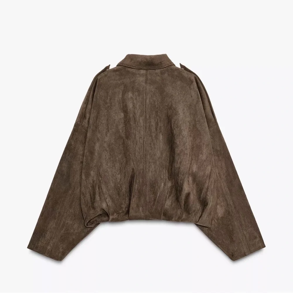 Zara Women's Suede Effect Bomber Jacket VIRAL - Picture 2 of 6